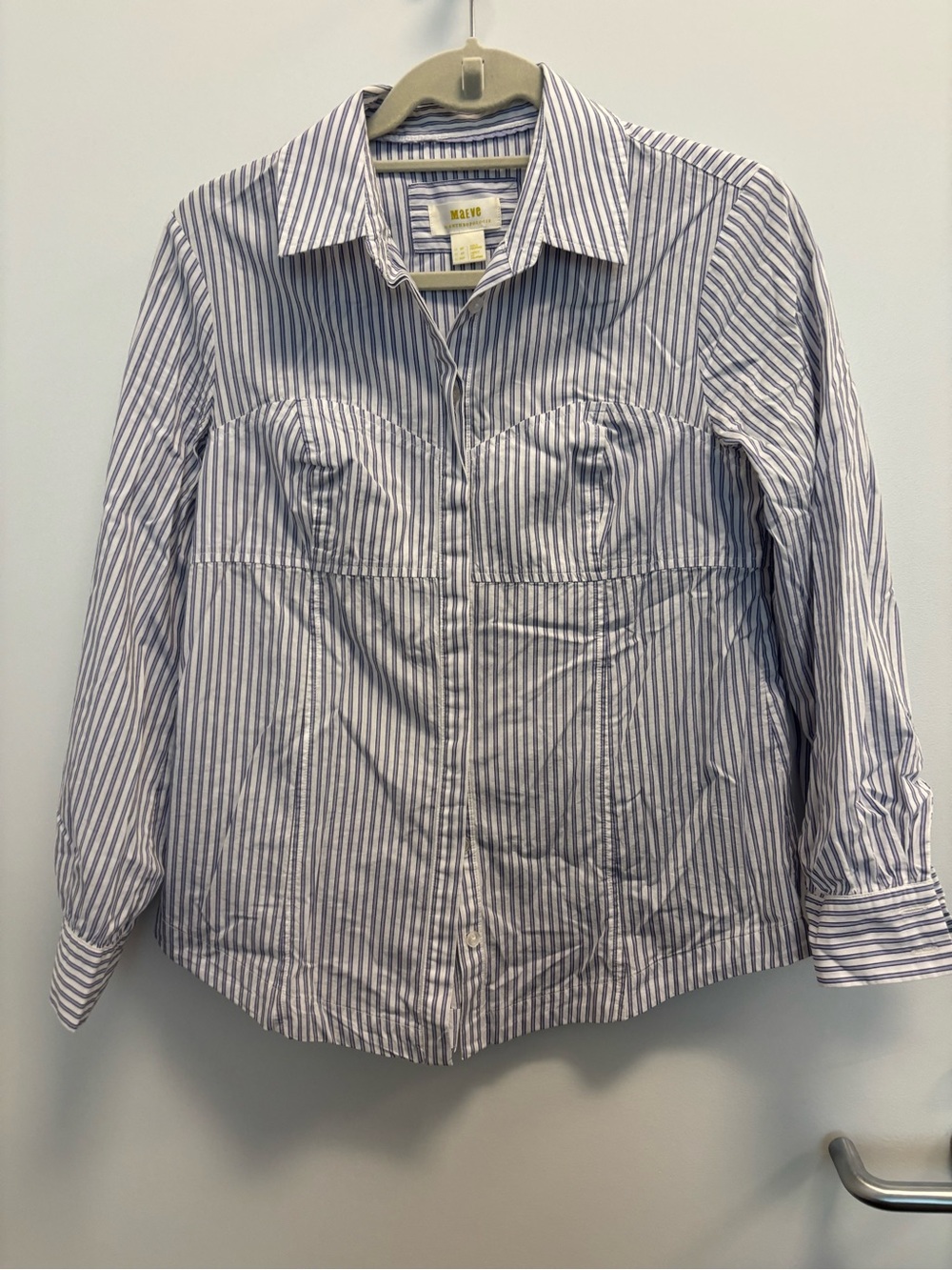 Maeve Navy and White Corset Stripe Button-Front Shirt